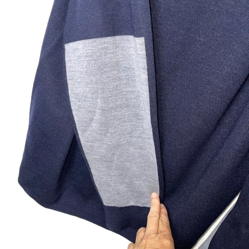 Theory Mens Sweater Blue Gray Size XL Wool Spandex Colorblock Sleeve Crew Neck